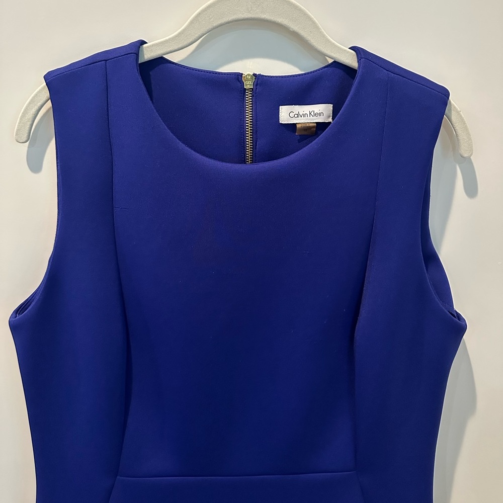 Calvin Klein Sleeveless Sheath Dress | Size 12 | Royal Blue with Gold zipper - Picture 4 of 4